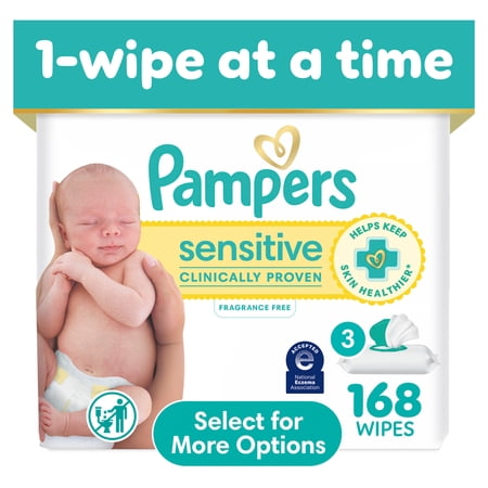Pampers Sensitive Baby Wipes Unscented, 3-Pack, 168 Total Count (Select for More Options)