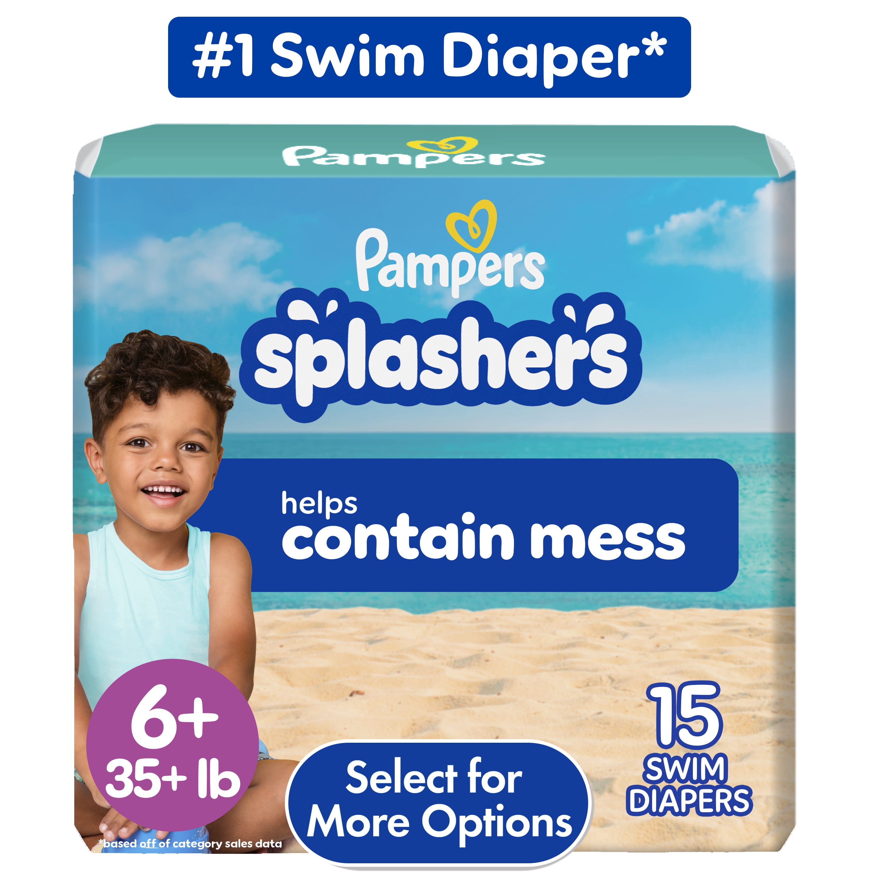 Pampers Splashers Swim Diapers, Size 6+, 15 Count (35+ lbs)