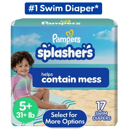 Pampers Splashers Swim Diapers Size 5+, 17 Count (Select for More Options)