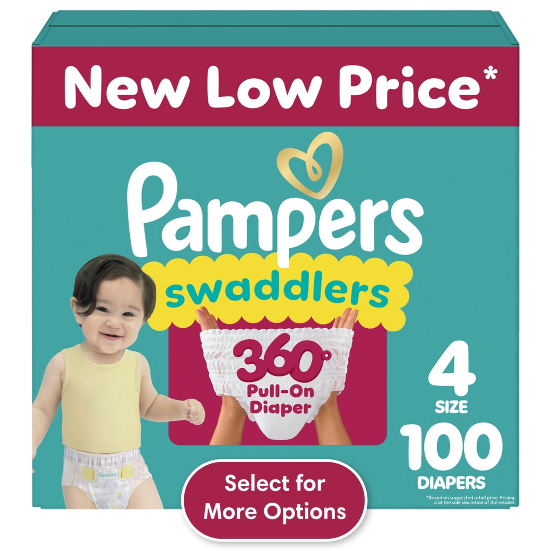 Pampers Swaddlers 360 Pull-On Diapers, Size 4 (22-37 lbs), 100 Count ...