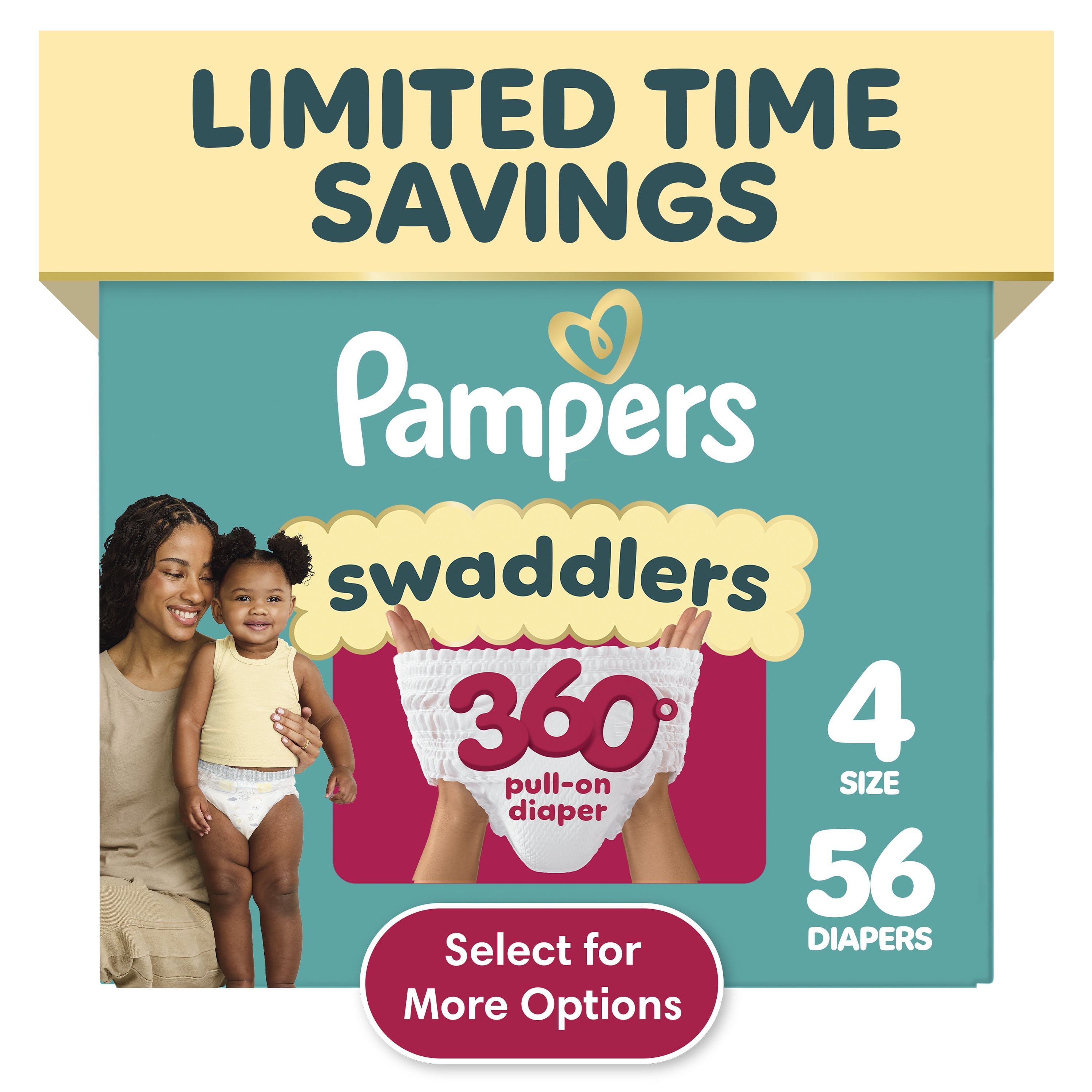 Pampers Swaddlers 360 Baby Diapers Size 4, 56 Count (Select for More Options)