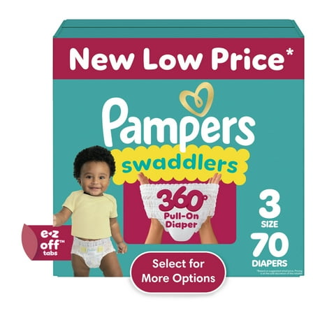 Pampers Swaddlers 360 Baby Diapers Size 3, 70 Count (Select for More Options)