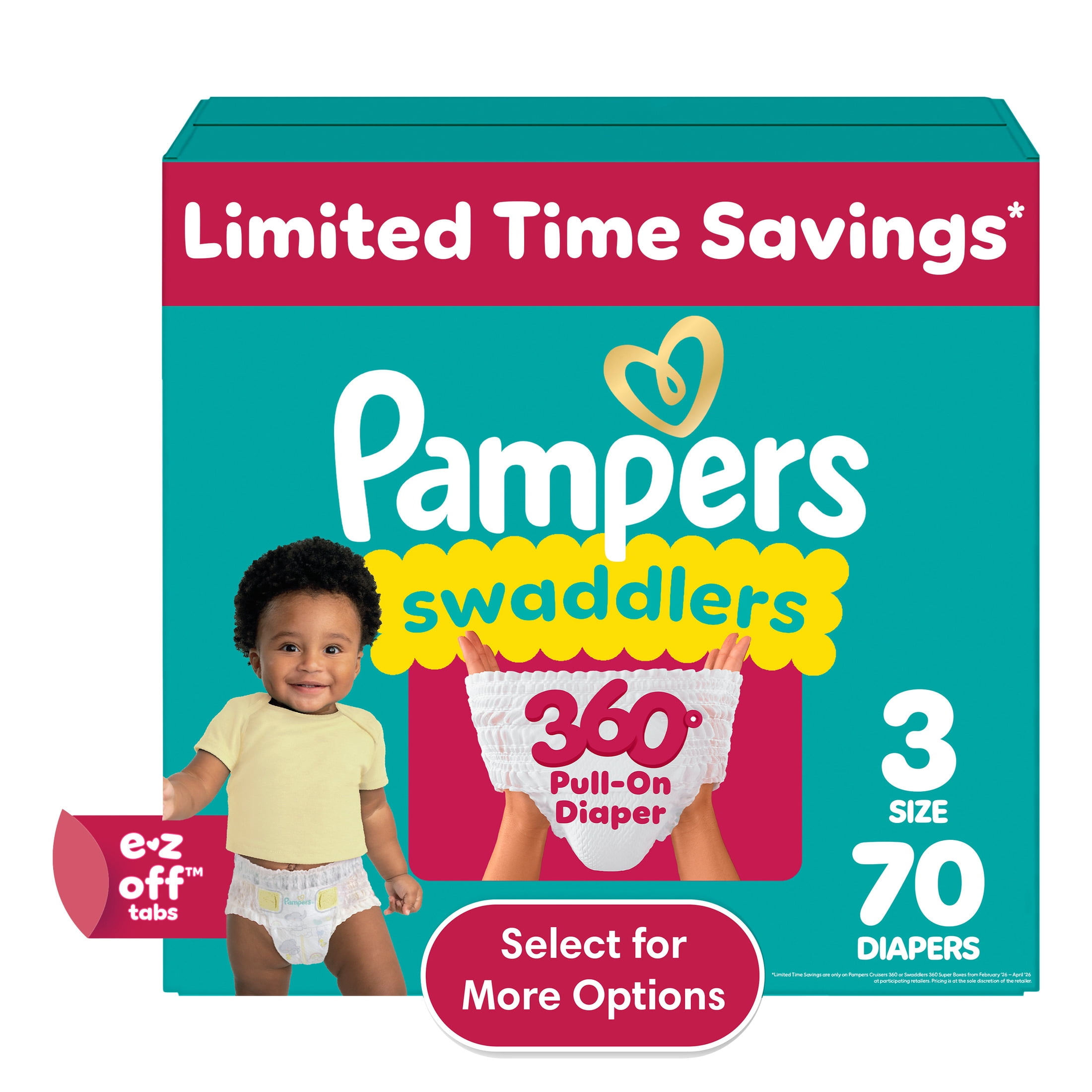 Pampers Swaddlers 360 Baby Diapers Size 3, 70 Count (Select for More Options)