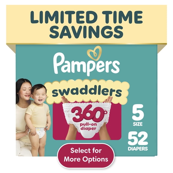 Pampers Swaddlers 360 Baby Diapers Size 5, 52 Count (Select for More Options)