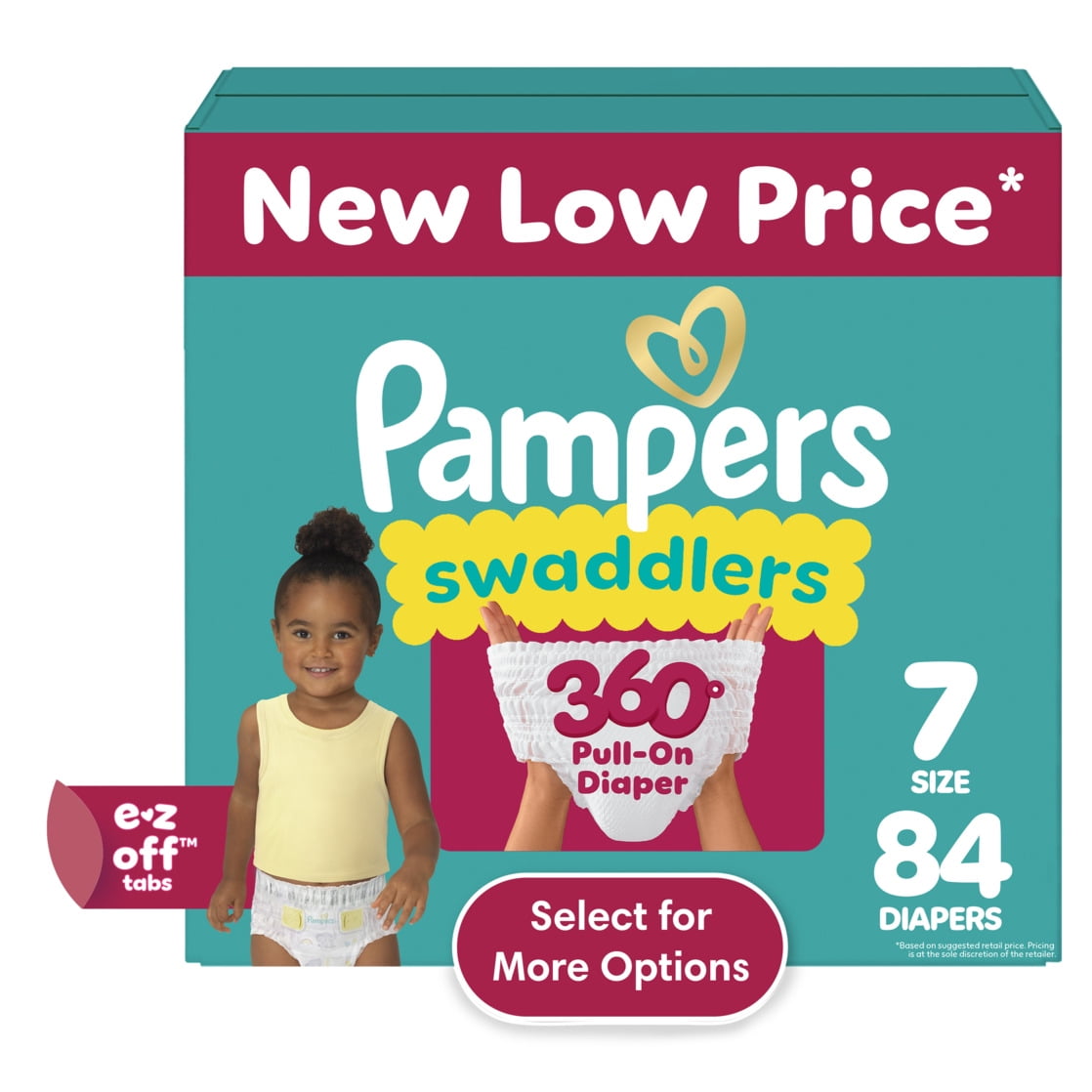 Pampers Swaddlers 360 Baby Diapers Size 7, 84 Count (Select for