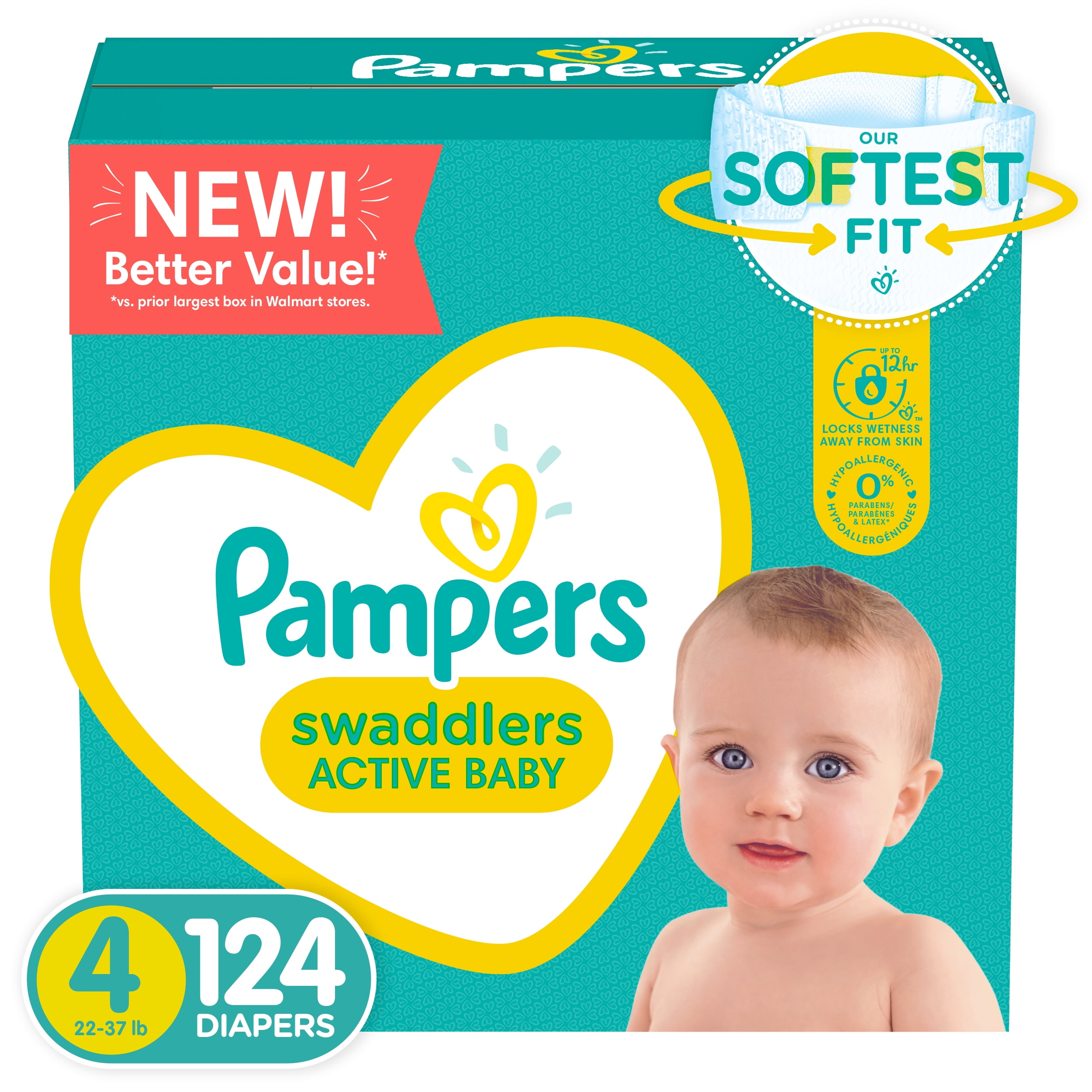 Pack 124 Layers PAMPERS BABY-DRY Size 2 (4 to 8 kg) Baby Premium  Protection
