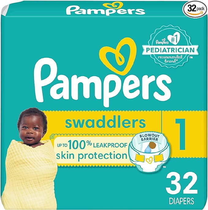 Pampers Baby Diapers - Swaddlers - Size 1, 32 Count, Ultra Absorbent Disposable Infant Diaper C52