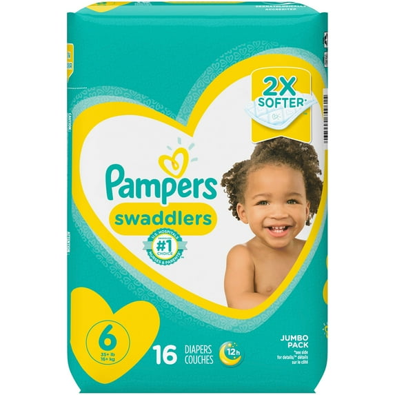 Pampers Swaddlers Baby Diaper Size 6, Over 35 lbs. 10037000749612, 64 Ct