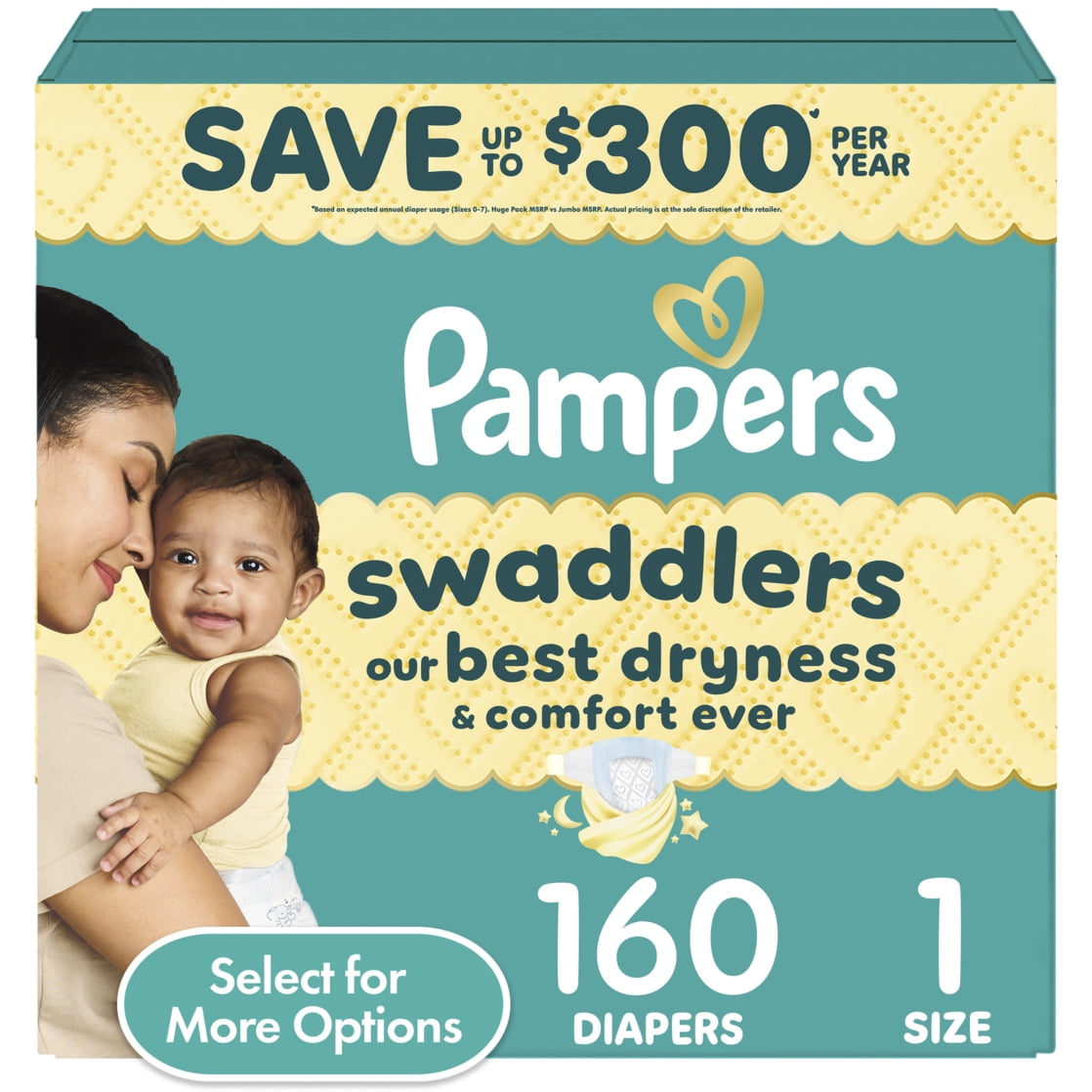 Pampers Swaddlers Baby Diapers Size 1, 160 Count (Select for More