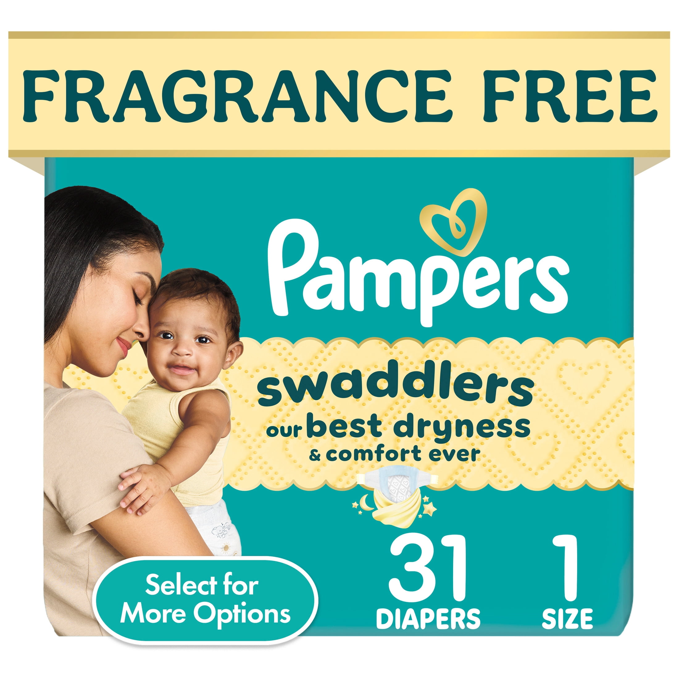 Pampers Swaddlers Fragrance Free Baby Diapers, Size 1, 32 Count (Select for More Options)
