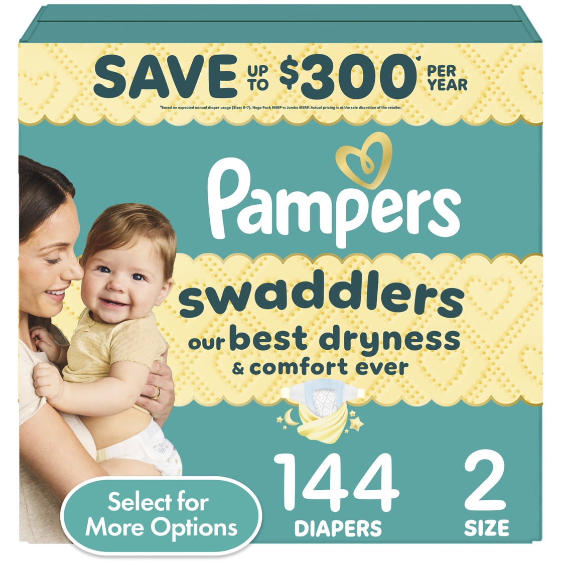 Pampers Swaddlers Diapers, Size 2, 144 Count (Select for More