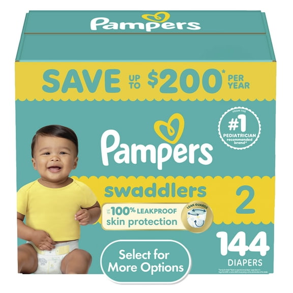 Pampers Swaddlers Baby Diapers Size 2, 144 Count (Select for More Options)