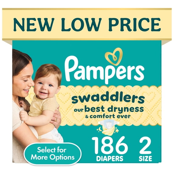 Pampers Swaddlers Baby Diapers Size 2, 186 Count (Select for More Options)