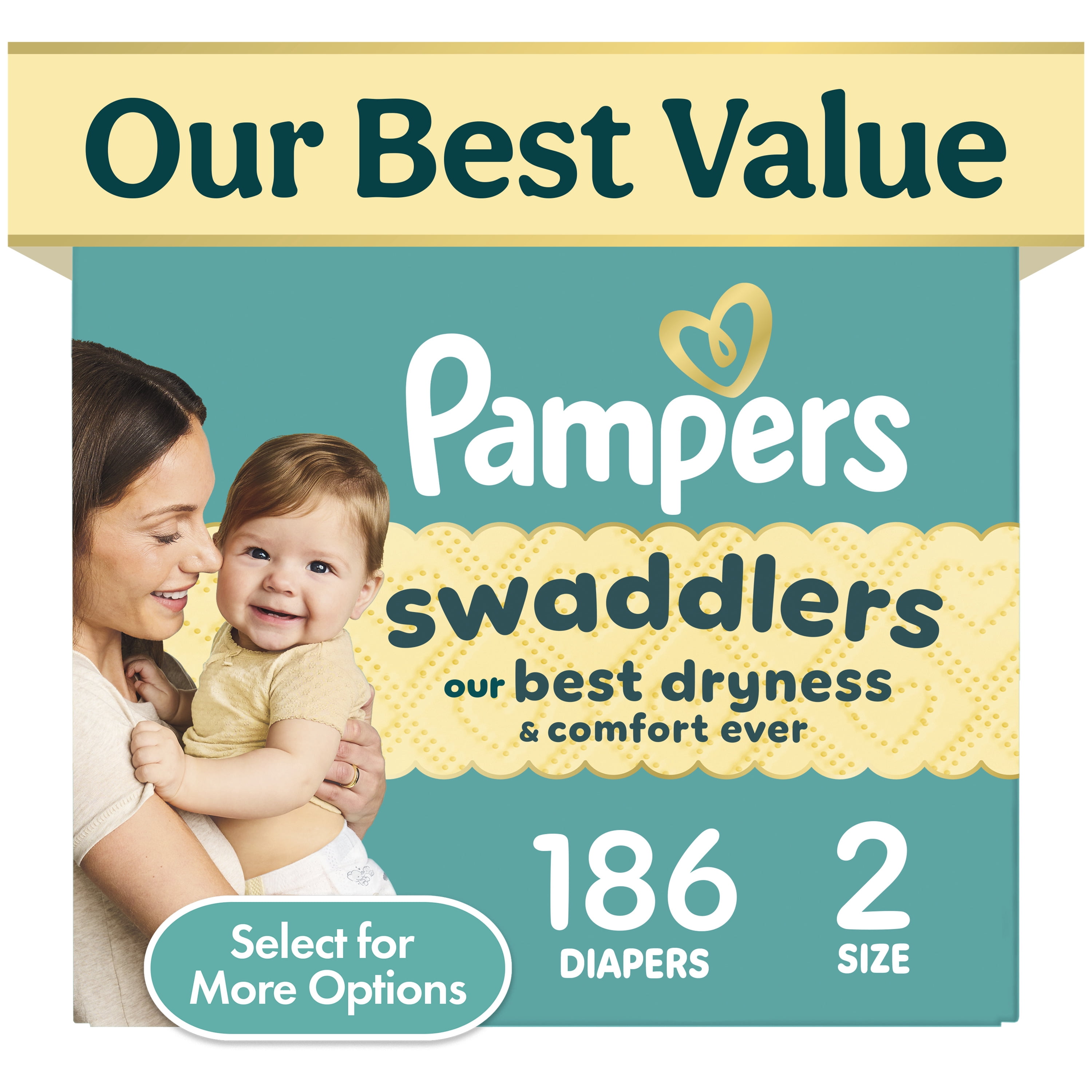 Pampers Swaddlers Fragrance Free Baby Diapers Size 2, 186 Count (Select for More Options)