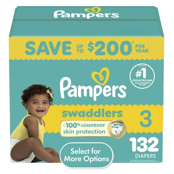 Pampers Swaddlers Baby Diapers Size 3, 132 Count (Select for More Options)