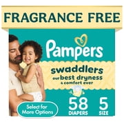 Pampers Swaddlers Fragrance Free Baby Diapers Size 5, 58 Count (Select for More Options)