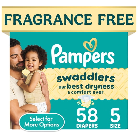 Pampers Swaddlers Fragrance Free Baby Diapers Size 5, 58 Count (Select for More Options)