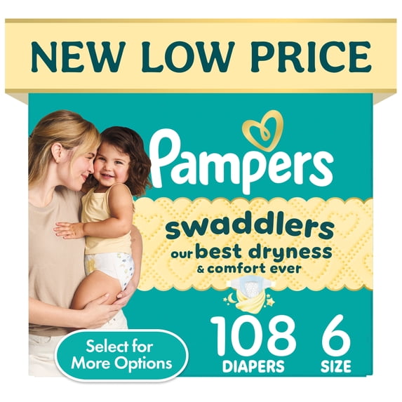 Pampers Swaddlers Diapers, Size 6, 108 Count
