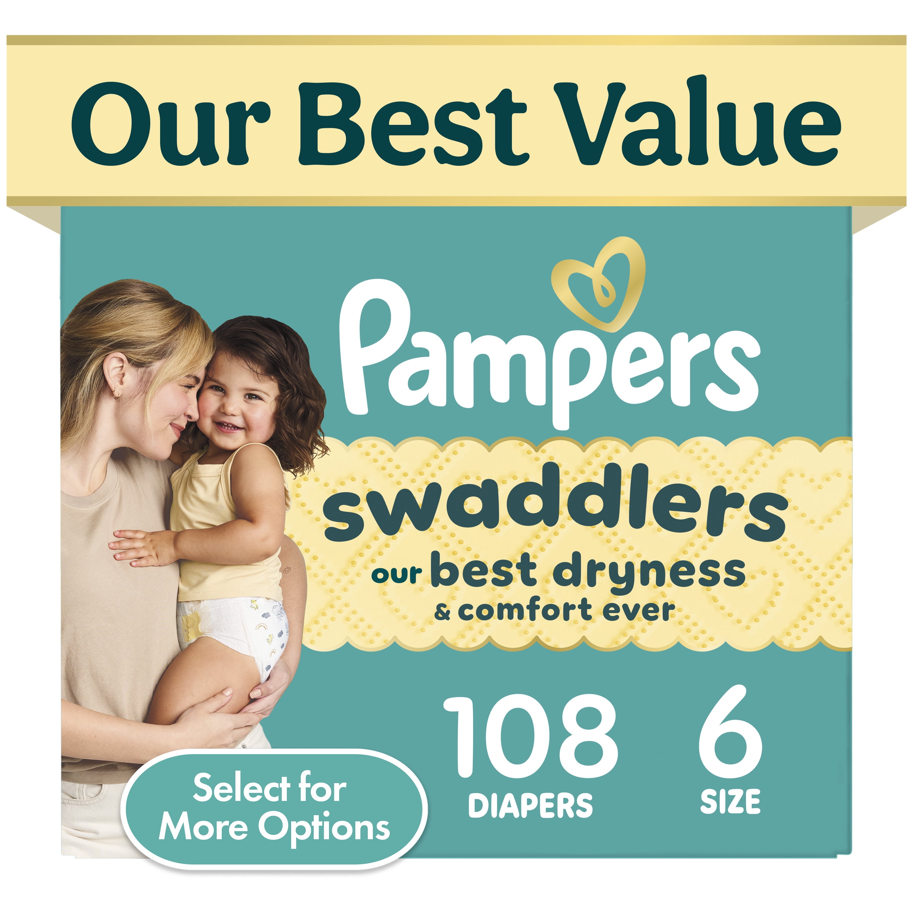 Pampers Swaddlers Fragrance Free Baby Diapers Size 6, 108 Count (Select for More Options)