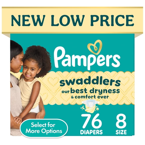 Pampers Swaddlers Diapers, Size 8 (>30 lbs), 76 Count, Absorbent, Keeps Baby Dry and Comfortable, Pediatrician Recommended Skin Safe Disposable Baby Diaper