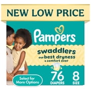 Pampers Swaddlers Diapers, Size 8 >30 lbs, 76 Count, Absorbent, Keeps Baby Dry and Comfortable, Pediatrician Recommended Skin Safe Disposable Baby Diaper