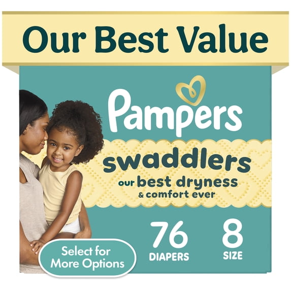 Pampers Swaddlers Fragrance Free Baby Diapers Size 8, 76 Count (Select for More Options)