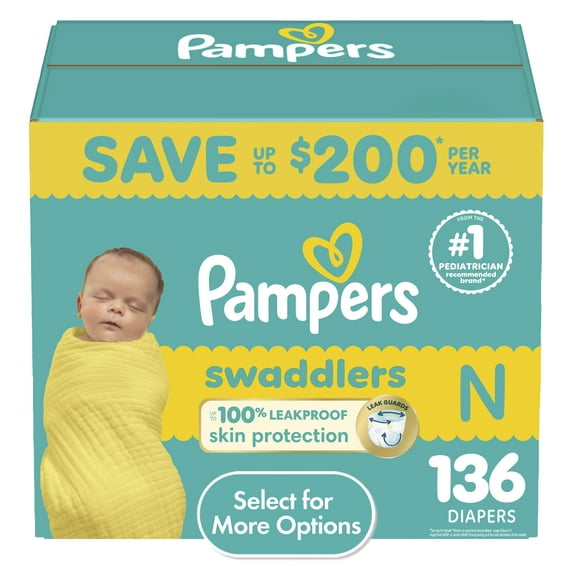 Pampers Swaddlers Baby Diapers Size Newborn, 136 Count (Select for More Options)