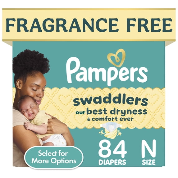 Pampers Swaddlers Fragrance Free Baby Diapers Size Newborn, 84 Count (Select for More Options)