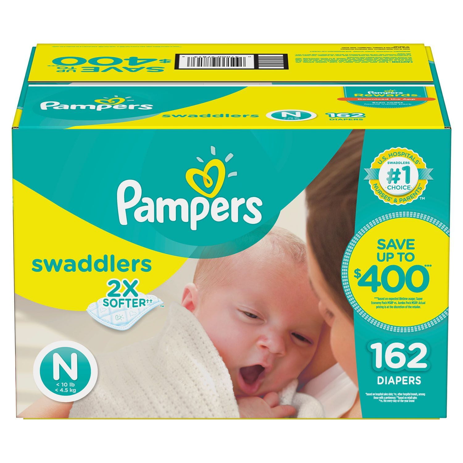 Pampers Swaddlers New Born Diapers, 162 Count
