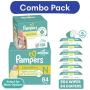 Pampers Swaddlers Diapers, Newborn, 84 Count and Pampers Sensitive Baby Wipes 6-Pack 504 Wipes Select for More Options