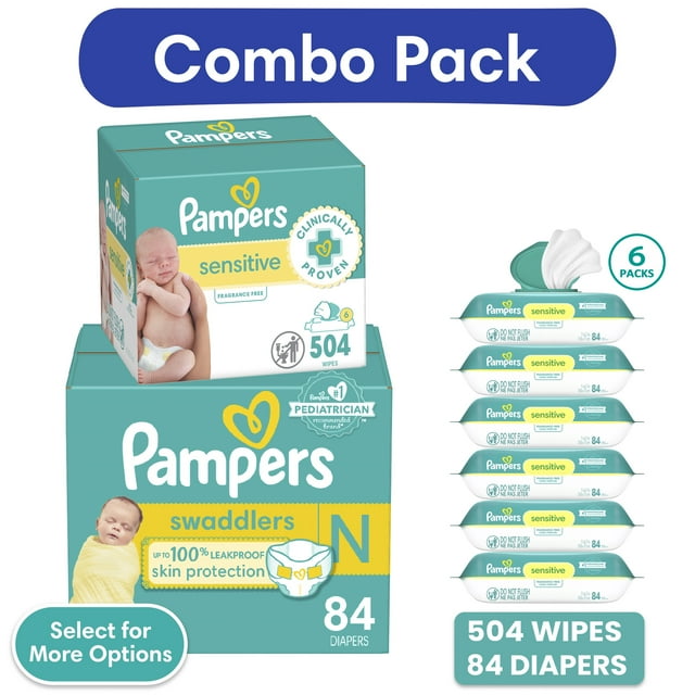 Pampers Swaddlers Diapers, Newborn, 84 Count and Pampers Sensitive Baby