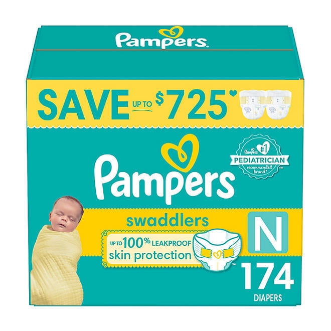 Pampers Swaddlers Diapers, Newborn (Less than 10 Pounds), 174 Count