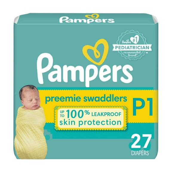 Pampers Swaddlers Diapers Preemie - Size P1, 27 Count, Ultra Soft Disposable Baby Diapers RDD17