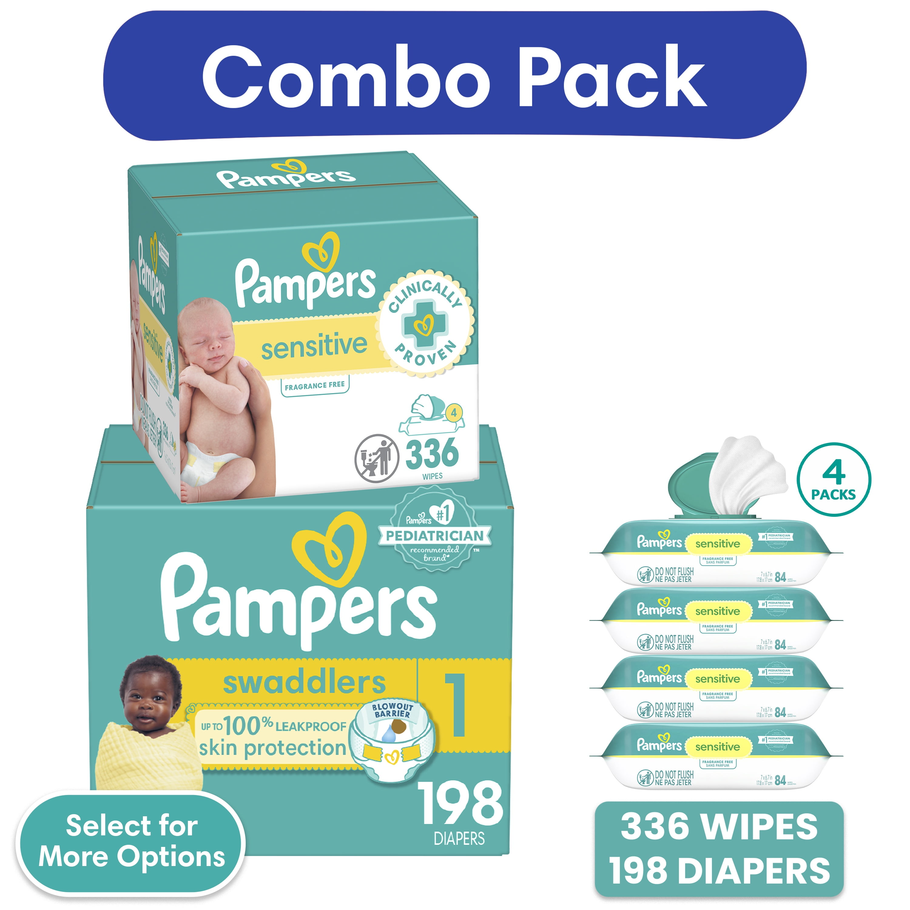 Pampers Swaddlers Diapers, Size 3, 168 Count and Pampers Sensitive
