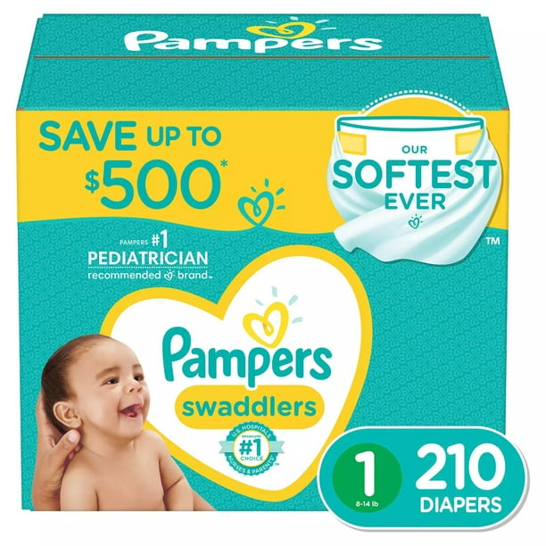 Pampers Swaddlers Newborn Diapers, Size (8-14 Pounds), 210 Count