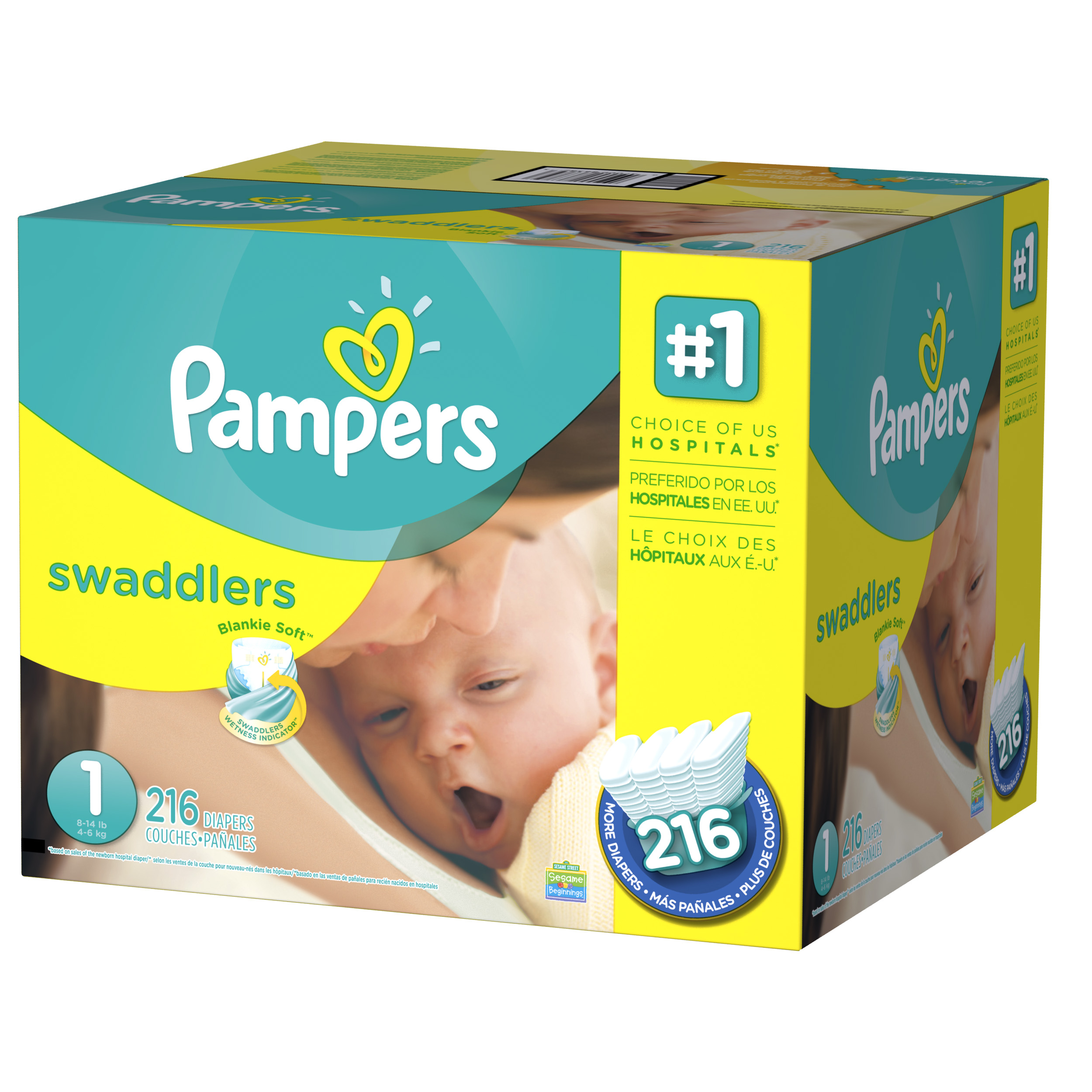 Pampers Swaddlers Diapers, Size 1, 216 Diapers - image 1 of 10