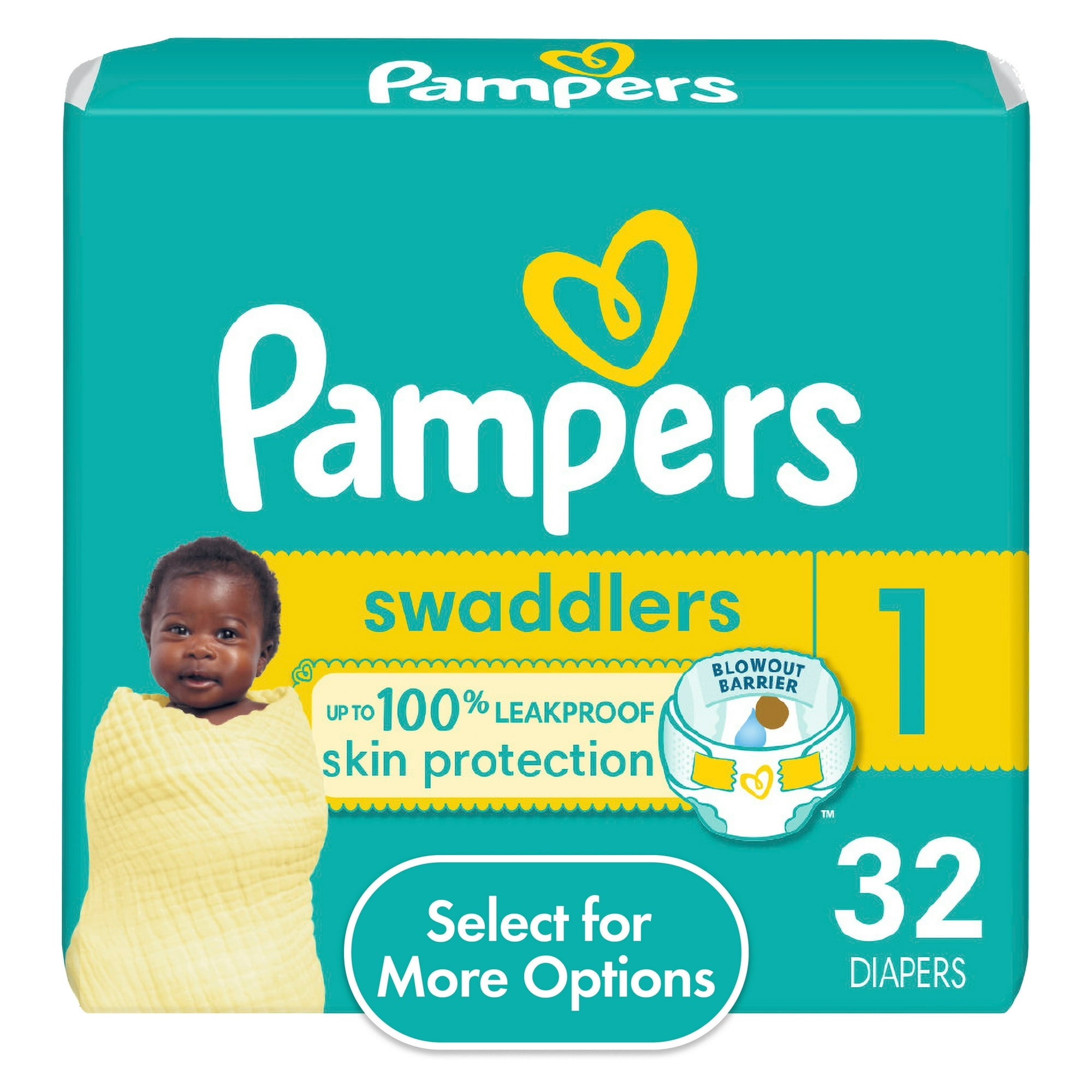 Pampers Swaddlers Size 1 Diapers, Leak-Guard, Blowout Barrier, 32 Count