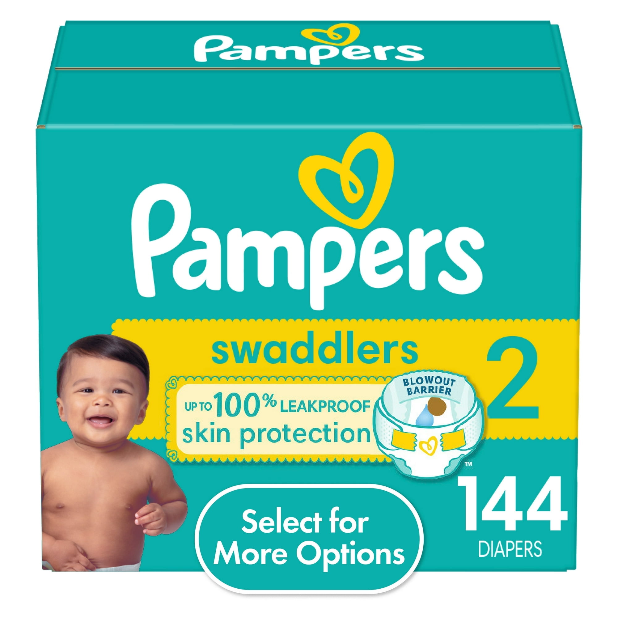 Pampers Swaddlers Size 2 Diapers, 144 Count, LeakResistant with