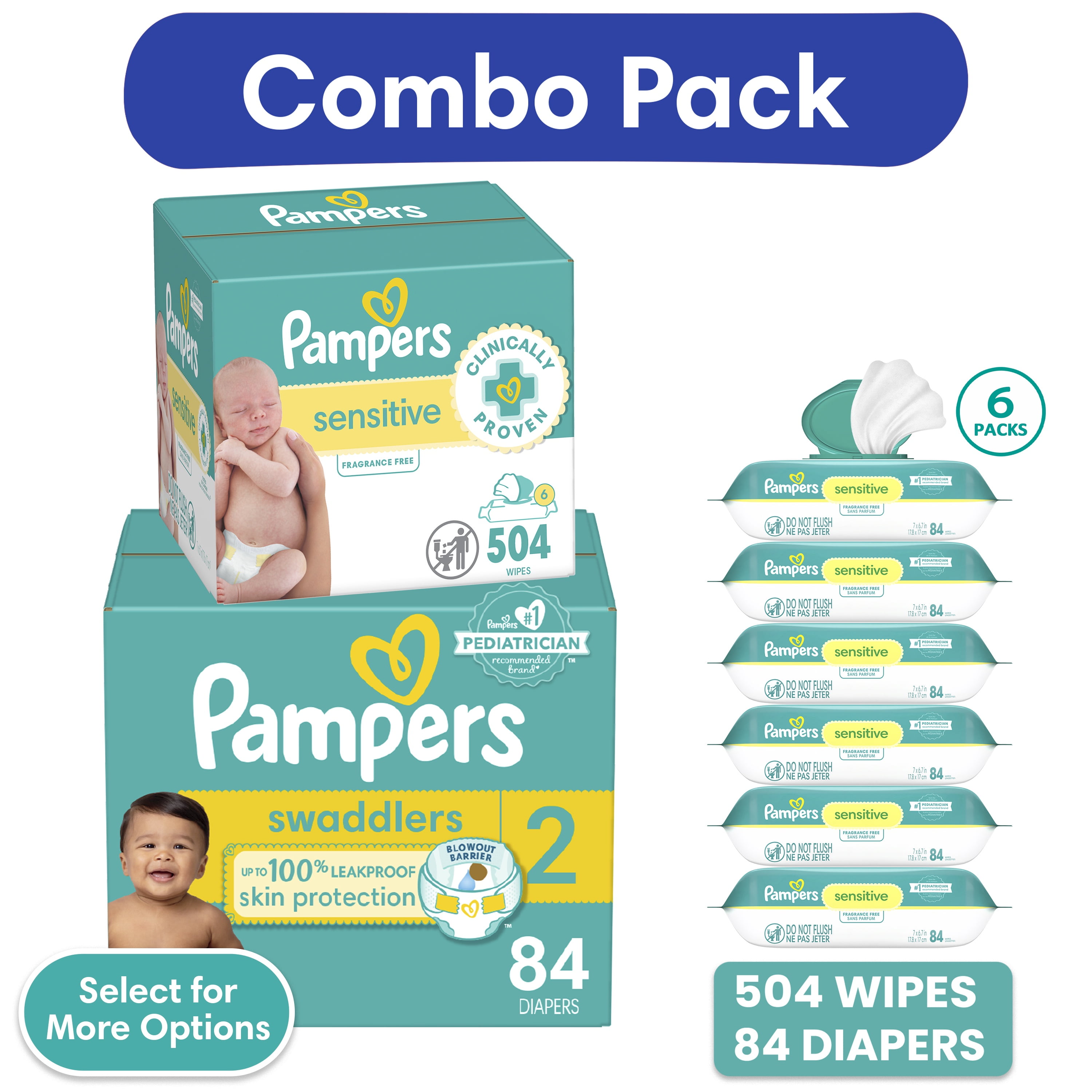 Pampers Swaddlers Diapers, Size 2, 84 Count and Pampers Sensitive Baby