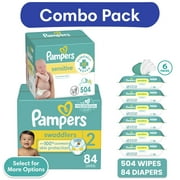 Pampers Swaddlers Diapers, Size 2, 84 Count and Pampers Sensitive Baby Wipes 6-Pack 504 Wipes Select for More Options