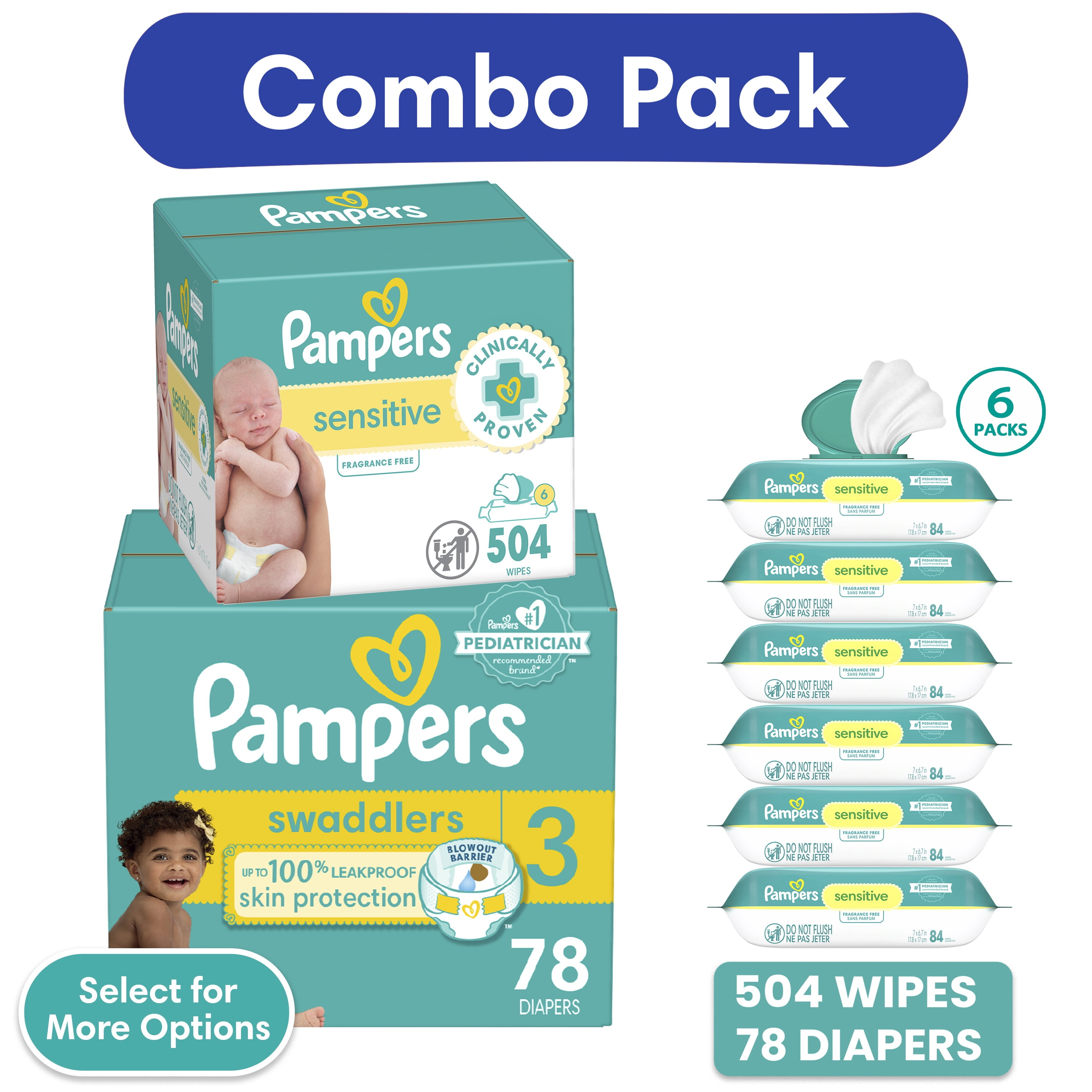 Pampers Swaddlers Diapers, Size 3, 78 Count and Pampers Sensitive