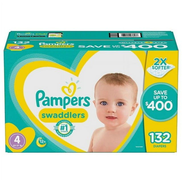 Pampers Swaddlers Size 4 Diapers, 132 Count for Infants