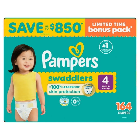 Pampers Swaddlers Diapers, Size 4 (164 Count)