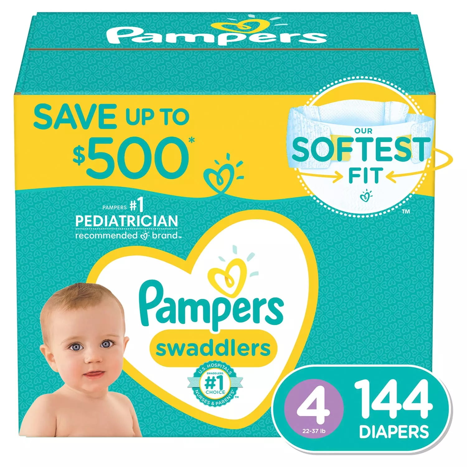 Pampers Swaddlers Diapers Size 4 (22-37 Pounds) 144 Count