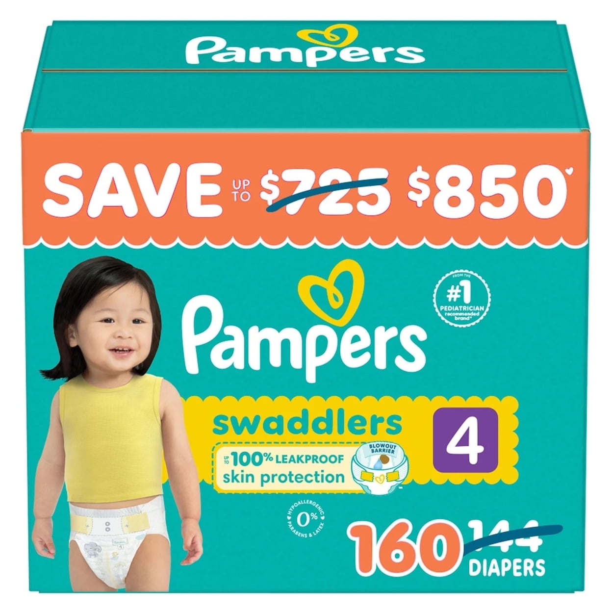 Pampers Swaddlers Diapers, Size 4 (22-37 Pounds), 160 Count