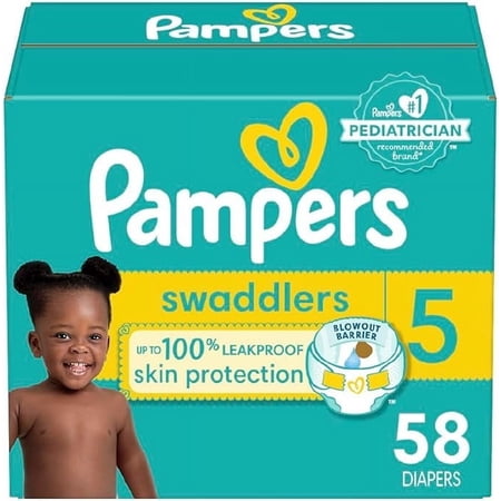 Pampers Swaddlers Diapers - Size 5, 58 Count, Ultra Soft Disposable Baby Diapers