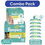 Pampers Swaddlers Diapers, Size 5, 58 Count and Pampers Sensitive Baby Wipes 6-Pack 504 Wipes Select for More Options