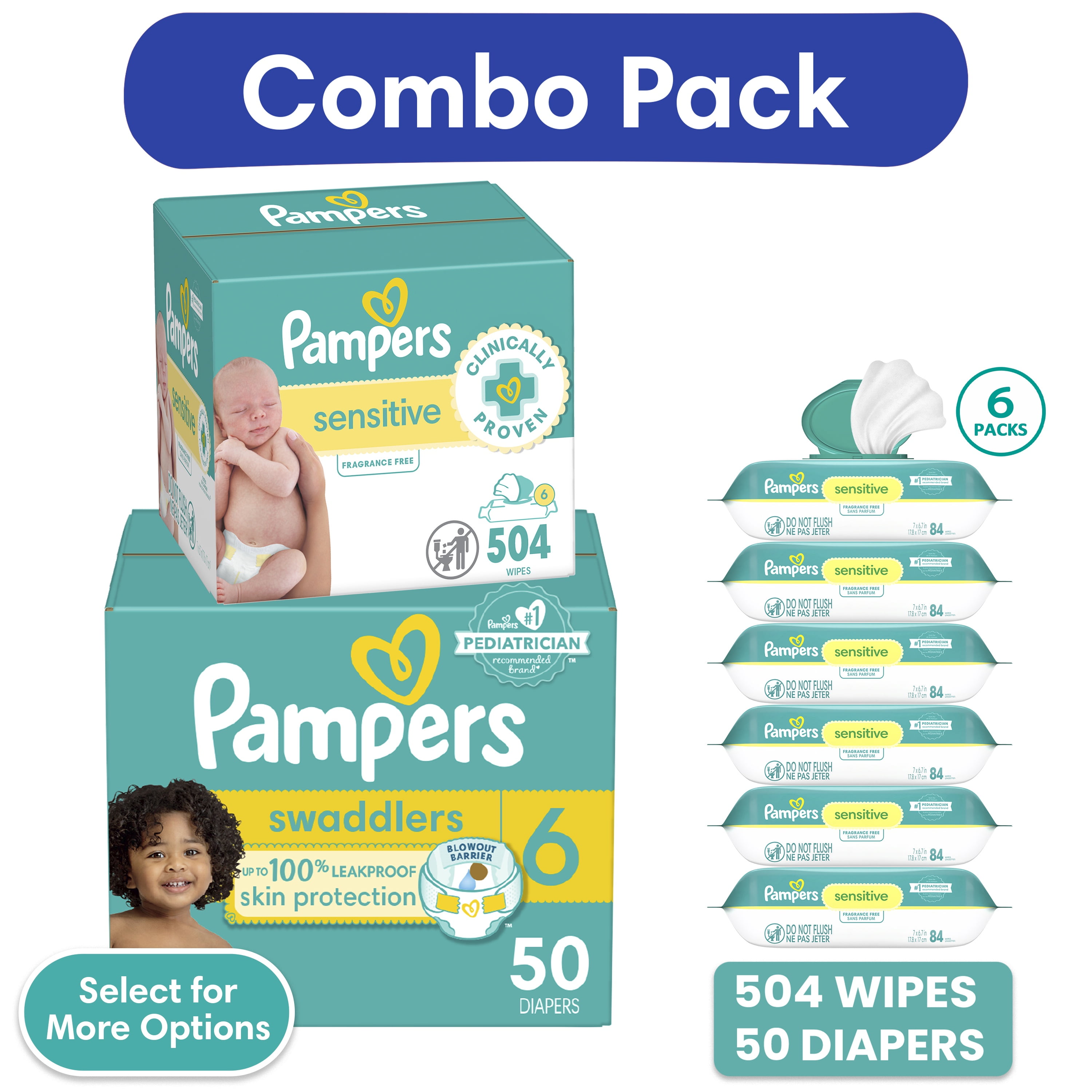 Pampers Swaddlers Diapers, Size 6, 50 Count and Pampers Sensitive