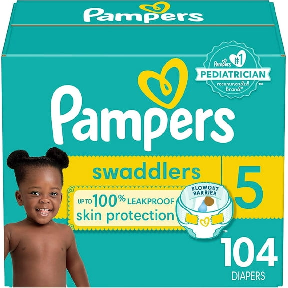 Pampers Swaddlers Soft and Absorbent Diapers, Size 5, 104 Count