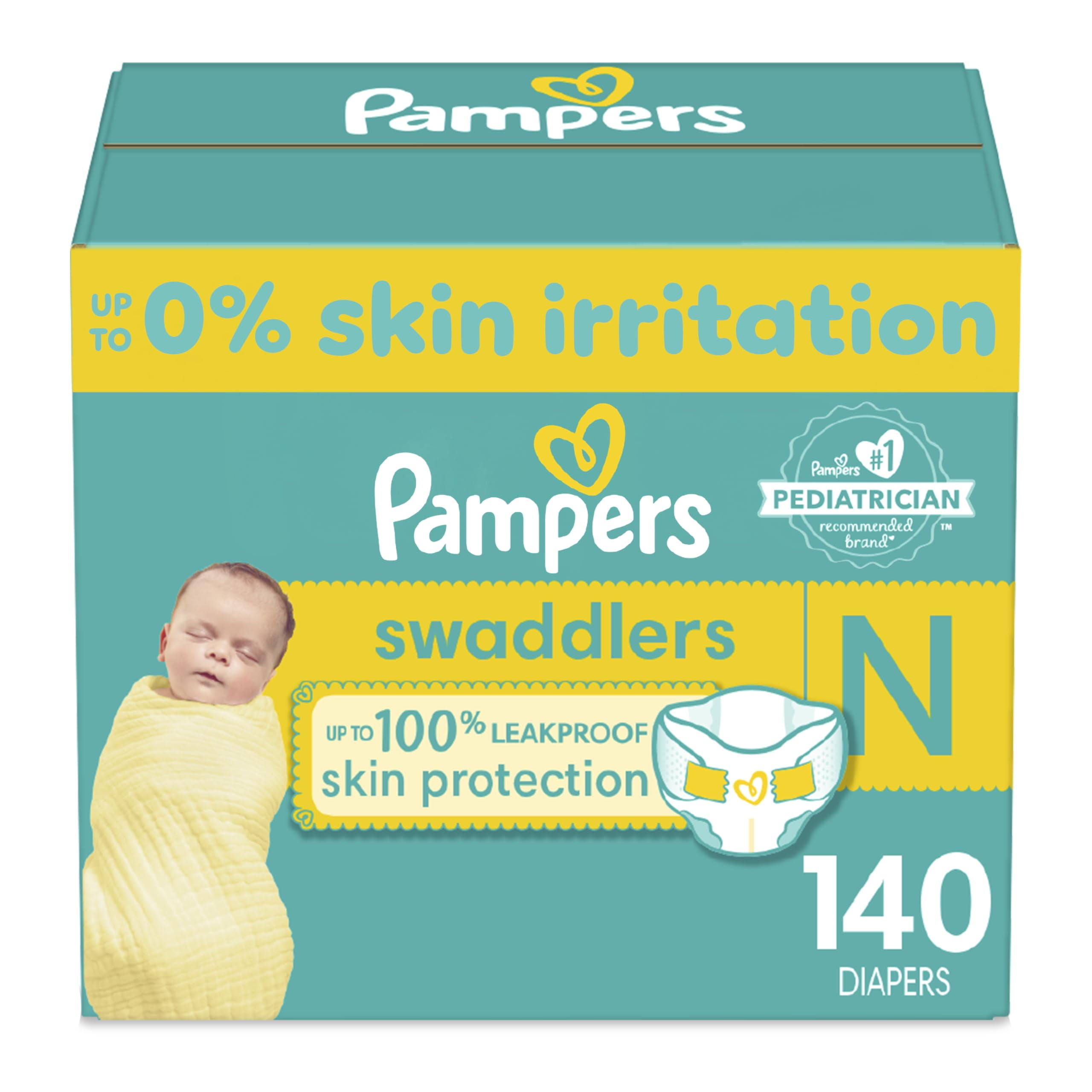 Pampers Swaddlers Newborn Diapers - Size 0, 140 Count, Ultra Soft